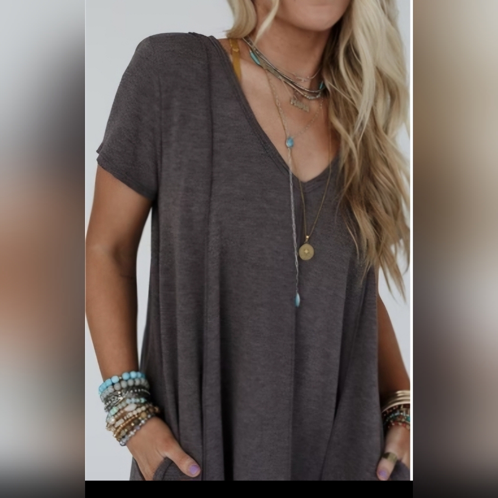 Three Bird Nest V-Neck Hankerchief Hem Short Boho Dress